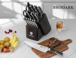 BRODARK Kitchen Knife Set with Block and Sharpener,15 PCS High Carbon Stainless Steel Knife Block Set, Ergonomic Pakkawood Handle for for Kitchen Cooking