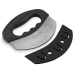 Checkered Chef Salad Chopper Tool with Cover, Mezzaluna Knife Stainless Steel Vegetable Rocker, Mincer, Cutter