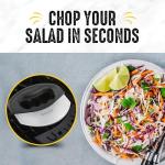 Checkered Chef Salad Chopper Tool with Cover, Mezzaluna Knife Stainless Steel Vegetable Rocker, Mincer, Cutter