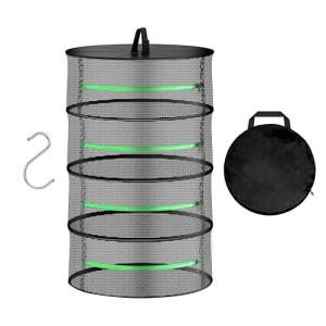 Simple Deluxe 2 Layer 24'' Herb Drying Rack with Hook, Zippered Design Hanging Dry Mesh Folding Basket Dryer for Clothes, Herbs