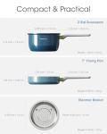 Ceramic Non Stick Cookware Set, 2.5QT Saucepan, 7" Egg Omelette Pan & 18/10 Stainless Steel Steamer, Induction Ready Frying & Sauce Pan Set, PTFE, PFOA & PFAS Free, Mix Blue