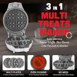 SugarWhisk Thick Belgian Waffle Maker with 3 Removable Plates, 7” Non Stick Belgian Waffle Iron Removable Plates, 3 in 1 Mini Donut Maker Machine, Cake Pop Maker Machine Set with Accessories & Tools