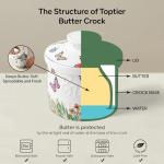 Toptier Butter Crock for Counter With Water Line, On Demand Spreadable Butter, Ceramic Butter Keeper to Leave On Counter, French Butter Dish with Lid (Butterfly)