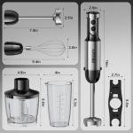 Immersion Blender, PRASKY 1200W 20 Speeds Electric Handheld Portable Stick Mixer, 5-in-1 Hand Blender Stainless Steel with Turbo Mode,Chopper, Whisk, Milk Frother for Soup, Smoothies,Puree, Baby Food