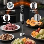 Immersion Blender, PRASKY 1200W 20 Speeds Electric Handheld Portable Stick Mixer, 5-in-1 Hand Blender Stainless Steel with Turbo Mode,Chopper, Whisk, Milk Frother for Soup, Smoothies,Puree, Baby Food