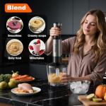 Immersion Blender, PRASKY 1200W 20 Speeds Electric Handheld Portable Stick Mixer, 5-in-1 Hand Blender Stainless Steel with Turbo Mode,Chopper, Whisk, Milk Frother for Soup, Smoothies,Puree, Baby Food