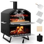 Giantex Wood Fired Outdoor Pizza Oven with 16-Inch Pizza Stone, 2-Layer Cooking Space, Portable Pizza Maker for Backyard, Camping & BBQ, Foldable Legs, Charcoal & Wood Burning Grill