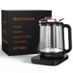 Narcissus Electric Kettle Temperature Control ±5℉, 1.8L Glass Electric Tea Kettle with Removable Infuser for Flowers & Fruit Tea, 1200W Fast Boiling, 6 Hours Keep Warming, Black