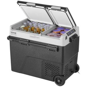 VEVOR Portable Car Refrigerator, 12 Volt Car Refrigerator Fridge, 58 L / 61.5 QT Dual Zone Portable Freezer, -4℉-68℉ Adjustable Temperature, Compressor Cooler for Home, Outdoor, Camping, RV, Car