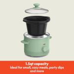 bella 1.5 Qt Slow Cooker with 3 Heat Manual Control, Ceramic Nonstick Coating, Dishwasher Safe Stoneware Pot and Tempered Glass Lid, Tangle Free Cord Wrap & Cool Touch Handles, Seaglass