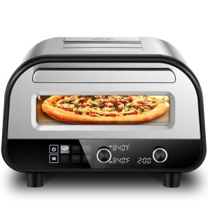 Upgraded Pizza Oven Heats up to 840°F Makes 12 Inch Pizzas in 90 Seconds Countertop Electric Pizza Maker with 6 Touchscreen Presets Pizza Stone & Peel Included - Stainless Steel