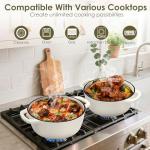 Enameled Cast Iron Dutch Oven Pot With Lid - AIVIKI 5QT Dutch Oven for Bread Baking With Cotton Potholders - Heavy-Duty Cookware for Braising, Stew, Roasting, Oven Safe up to 500°F, Cream White