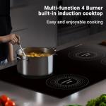 AMZCHEF Electric Cooktop 30 Inch with 4 BOOST Burners Bulid-in Induction Cooktop, 220V-240V/7200W 9 Levels Stove Control by Slide Touch, Child Safety Lock, Pause,Timer and Overheat Protection, No plug