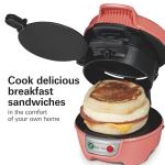 Hamilton Beach Breakfast Sandwich Maker with Egg Cooker Ring, Customize Ingredients, Perfect for English Muffins, Croissants, Mini Waffles, Perfect White Elephant Gifts, Coral (25483)