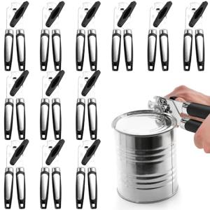 Ayearparty 12 Pcs Can Opener Manual Multifunctional Tin and Can Opener Smooth Edge with Sharp Blade Hand Held Soft Grip Handle Bottle Opener Quick Opening Tool with Large Turn Knob for Kitchen