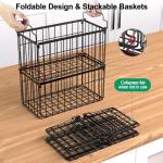 MSERCUOR Freezer Organizer Bins, 4 Pack Stackable Deep Chest Freezer Organizer Bins, Foldable Baskets with Handles, Black Storage Container Baskets for 5/ 7 Cu.FT Deep Freezer Sort Frozen Meats