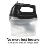 Hamilton Beach 6-Speed Electric Hand Mixer with Whisk, Dough Hooks and Easy Clean Beaters, Powerful 275 Watt Motor, Snap-On Storage Case, Black