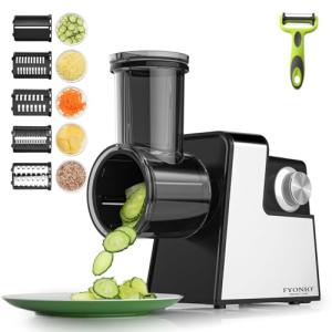 FYONIO Electric Cheese Grater, 5 in 1 Salad Maker with Stainless Steel Blades, 350W Electric Slicer Shredder/Slicer, Electric Salad Machine for Cheeses, Fruits, Vegetables