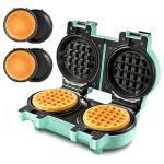2-in-1 Double Waffle & Pancake Maker - CACHOO Mini 4" Nonstick Waffle Iron & Small Round Griddle with 4 Removable Plate Sets, Dishwasher Safe, Perfect for Small Spaces, Apartments & Dorms, Aqua
