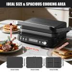 CATTLEMAN Panini Grill Press Sandwich Maker with Removable Plates, 6 in 1 Indoor Grill & Electric Griddle with Meat Thermometer, PFAS Free Ceramic Nonstick Reversible Plates, Opens Flat, 1600W