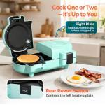 2-in-1 Double Waffle & Pancake Maker - CACHOO Mini 4" Nonstick Waffle Iron & Small Round Griddle with 4 Removable Plate Sets, Dishwasher Safe, Perfect for Small Spaces, Apartments & Dorms, Aqua