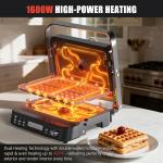 CATTLEMAN Panini Grill Press Sandwich Maker with Removable Plates, 6 in 1 Indoor Grill & Electric Griddle with Meat Thermometer, PFAS Free Ceramic Nonstick Reversible Plates, Opens Flat, 1600W