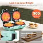 2-in-1 Double Waffle & Pancake Maker - CACHOO Mini 4" Nonstick Waffle Iron & Small Round Griddle with 4 Removable Plate Sets, Dishwasher Safe, Perfect for Small Spaces, Apartments & Dorms, Aqua