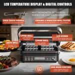 CATTLEMAN Panini Grill Press Sandwich Maker with Removable Plates, 6 in 1 Indoor Grill & Electric Griddle with Meat Thermometer, PFAS Free Ceramic Nonstick Reversible Plates, Opens Flat, 1600W