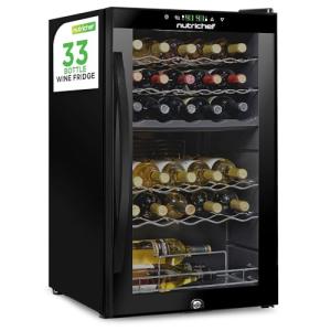 NutriChef PKCWCDS335.5 Chilling Refrigerator Cellar-Dual-Zone Wine Cooler/Chiller, Digital Touch Button Control with Air Tight Seal, Contains Placement for Standing (33 Bottle Storage Capacity), Black