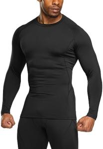TSLA Men's Thermal Long Sleeve Compression Shirts, Athletic Base Layer Top, Winter Gear Running T-Shirt, Heatlock Round Neck Black, Large