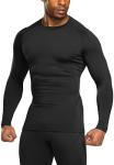 TSLA Men's Thermal Long Sleeve Compression Shirts, Athletic Base Layer Top, Winter Gear Running T-Shirt, Heatlock Round Neck Black, Large