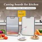A Stainless Steel Cutting Board Ideal for Women and The Elderly,Metal Cutting Boards For Kitchen Double Sided Food Grade,Stainless Steel/Wheat Straw PP,Easy to Clean Size 15”×10”