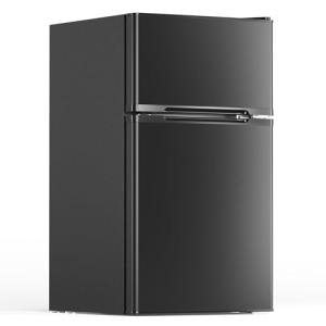 Electactic 3.1 Cu.Ft Mini Fridge with Freezer, 2 Door Compact Refrigerator, Mini Fridge with Adjustable Removable Glass Shelves for Bedroom, Office, Dorm or Apartment, Black