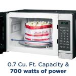 GE Countertop Microwave Oven, Compact 0.7 Cubic Ft., 700-watt Capacity, 6 Auto Cooking Settings, Child-Lock Technology, Kitchen Essentials for the Countertop, Dorm Room or Apartment, White