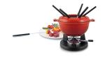 Swissmar Lucerne 10-Piece Cast Iron Fondue Set - Ideal for Melting Cheese, Chocolate, & More - Perfect for Kitchen Collection & Wedding Gift Giving - 2 Liter / 2 Quart - Red