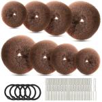 FANDAMEI Hair Bun Maker Set- 8 PCS Hair Donuts for Buns (2 Extra-large,2 Large,2 Medium and 2 Small), 40 PCS Bobby Pins, 5 PCS Hair Elastic Ties Black,Bun Maker - Light Brown