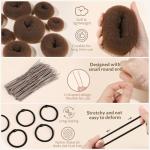 FANDAMEI Hair Bun Maker Set- 8 PCS Hair Donuts for Buns (2 Extra-large,2 Large,2 Medium and 2 Small), 40 PCS Bobby Pins, 5 PCS Hair Elastic Ties Black,Bun Maker - Light Brown