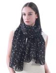 Lina & Lily Silver Gold Glitters Shimmer Foil Stars Women Scarf Shawl Wrap (Black (silver stars))