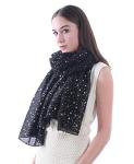 Lina & Lily Silver Gold Glitters Shimmer Foil Stars Women Scarf Shawl Wrap (Black (silver stars))