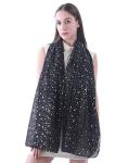 Lina & Lily Silver Gold Glitters Shimmer Foil Stars Women Scarf Shawl Wrap (Black (silver stars))
