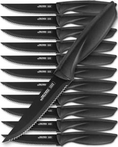 Home Hero Steak Knives Set of 12 - High-Carbon Stainless Steel Blades - Razor-Sharp Serrated Knives - Black Ergonomic Handles - 12 Pcs, Black