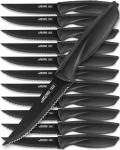 Home Hero Steak Knives Set of 12 - High-Carbon Stainless Steel Blades - Razor-Sharp Serrated Knives - Black Ergonomic Handles - 12 Pcs, Black
