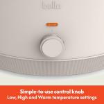 bella 6.0 Qt Manual Slow Cooker, Ceramic Nonstick Coating, 3 Temperature Settings, Dishwasher Safe Stoneware Pot and Tempered Glass Lid, Cool Touch Handles & Tangle Free Cord Wrap, Oatmilk
