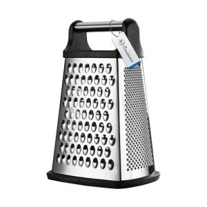 OIM Omiiomio Professional Cheese Grater - Stainless Steel, XL Size, 4 Sides - Perfect Box Grater for Parmesan Cheese, Vegetables, Ginger - Dishwasher Safe - Black