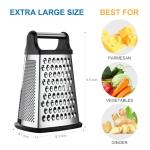 OIM Omiiomio Professional Cheese Grater - Stainless Steel, XL Size, 4 Sides - Perfect Box Grater for Parmesan Cheese, Vegetables, Ginger - Dishwasher Safe - Black