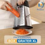 OIM Omiiomio Professional Cheese Grater - Stainless Steel, XL Size, 4 Sides - Perfect Box Grater for Parmesan Cheese, Vegetables, Ginger - Dishwasher Safe - Black