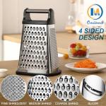 OIM Omiiomio Professional Cheese Grater - Stainless Steel, XL Size, 4 Sides - Perfect Box Grater for Parmesan Cheese, Vegetables, Ginger - Dishwasher Safe - Black