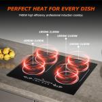 BIGoods 24 Inch Induction Cooktop 4 Burners, Flat Glass Top Electric Stove Hob with Bridge-SYNC, 3 Preset Modes Booster, Timer, Pause, Child Lock, Drop in, 208~240V/40A, Black
