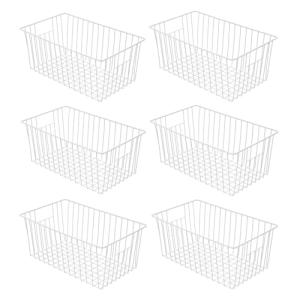 Nprohuge 16" Upright Freezer Organizer Baskets, Wire Storage Bins Large Bakset for Freezer, Pantry, Kitchen, Bathroom Organizing, White, Set of 6