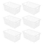 Nprohuge 16" Upright Freezer Organizer Baskets, Wire Storage Bins Large Bakset for Freezer, Pantry, Kitchen, Bathroom Organizing, White, Set of 6